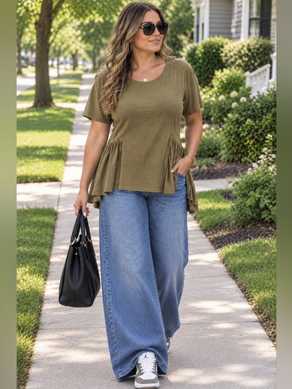 August Silk Army Green Empire Top